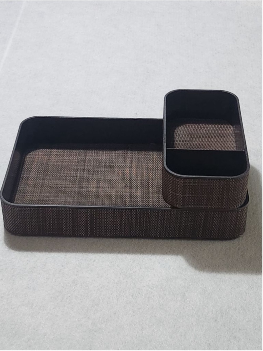Container Store Brown Plastic/ Rattan 2 Piece Storage Organizer Tray Set